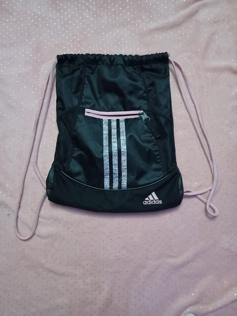 adidas Black and Light Pink Drawstring Backpack - Picture 1 of 1